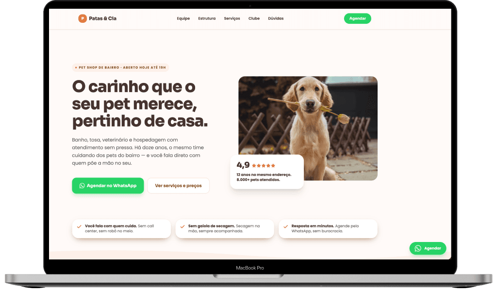 Interface do projeto Landing Pages para Pet Shops